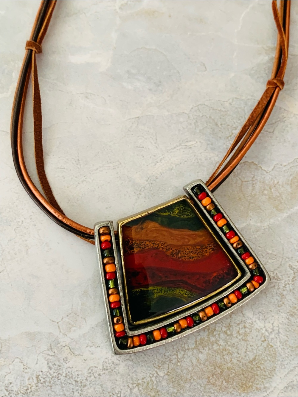 Chico’s Abstract Glass Pendant Necklace